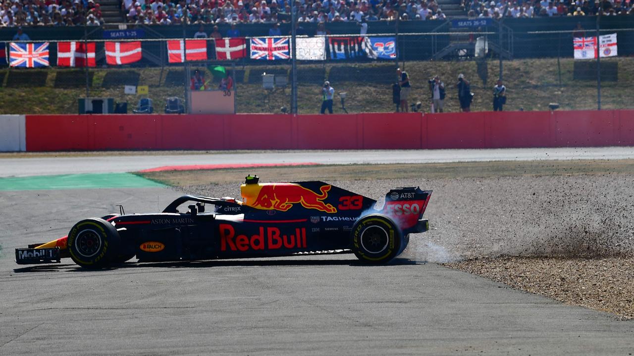 A brake problem sent Max Verstappen spinning out of fifth late in the British GP.