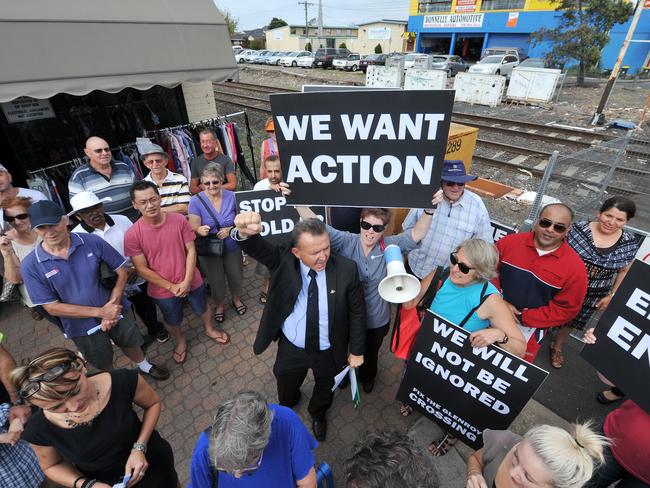 Then Moreland Mayor Oscar Yildiz protests for action at the crossing in 2013