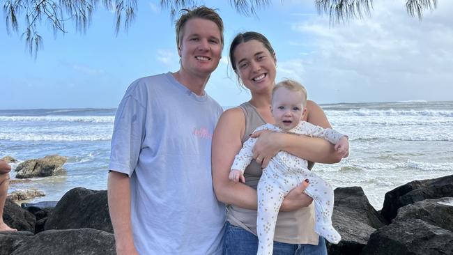 Bethany Mantle, 28, her husband Joel, 26, and their seven-month-old daughter Billie. Picture: Rosie Gale