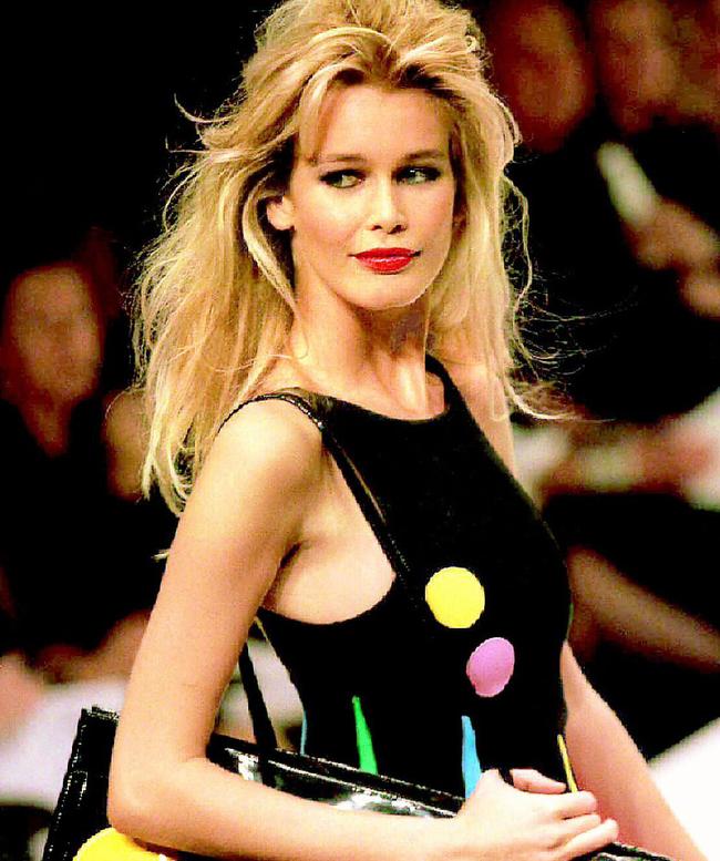 Model Claudia Schiffer in feminine Fendi design at Spring-Summer ready-to-wear show in Milan in 1994. Picture: Supplied