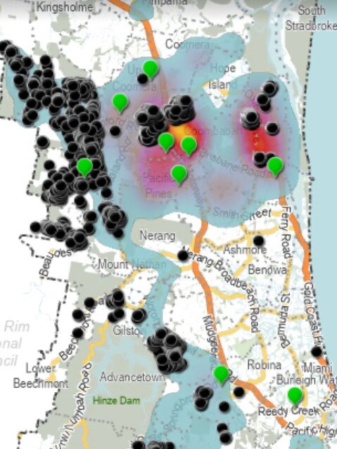 Mapping produced by the Gold Coast City Council - the southern Coast “dodged a bullet”.