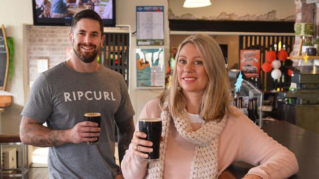 Lighthouse Wharf owner Heidi Barreau and her husband Mark Pinckston. Their Port Adelaide pub is hosting a Winter dark beer Festival on June 23. Picture: AAP / Brenton Edwards