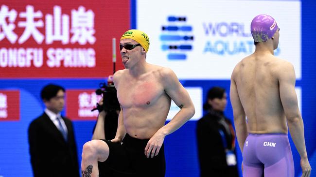 Zac Stubblety-Cook has lost his prized 200m breaststroke world record, finishing second against China’s Qin Haiyang. Picture: AFP.