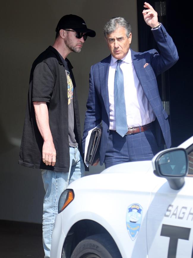 Justin Timberlake leaves court with lawyer Ed Burke on Tuesday. Credit: Matt Agudo/INSTARimages