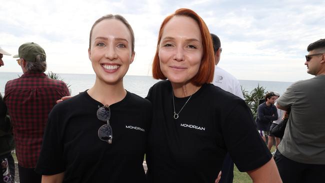Kiana Bullock and Kelly Taylor at the Surf of Origin at Burleigh Beach. Picture: Annette Dew