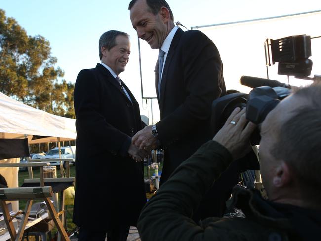 Abbott and Shorten all smiles the morning after the Budget was handed down.