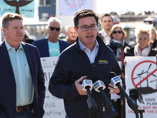 David Littleproud meeting locals to discuss the planned off shore wind farm on the south coast. Pictured at a press conference in Wollongong. Picture: Rohan Kelly