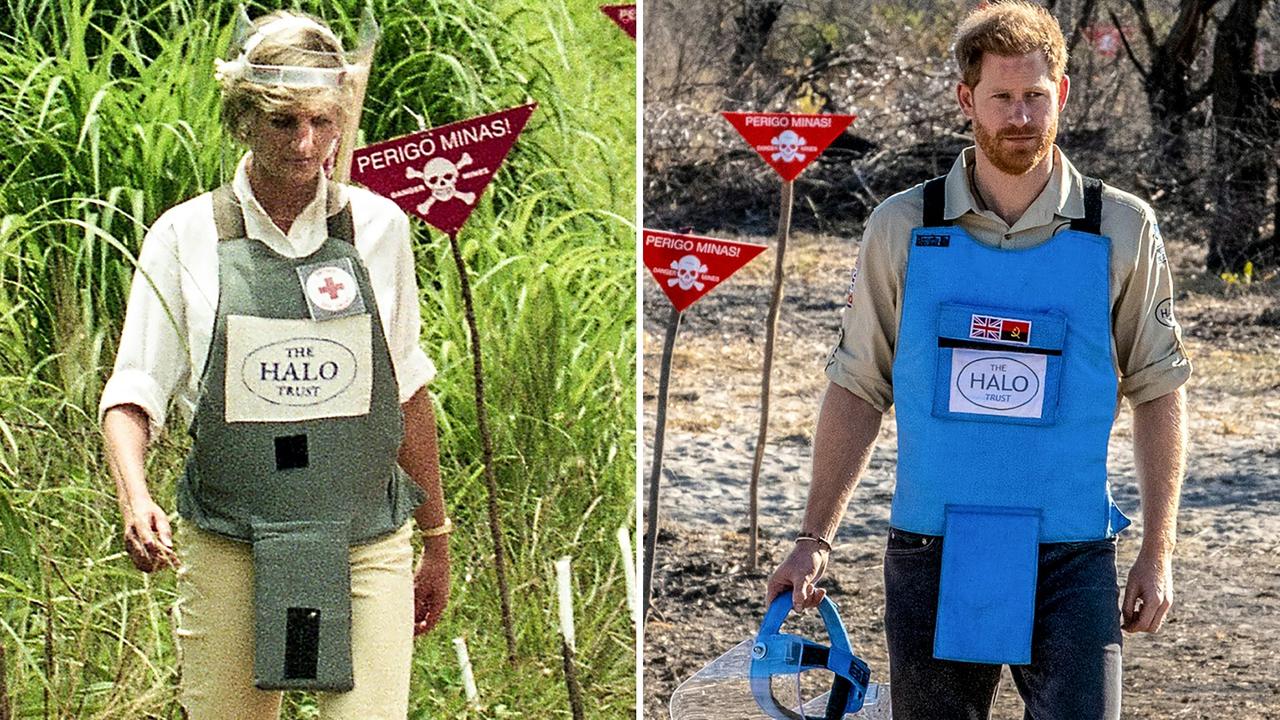 Harry retraced his mother’s steps in Angola. Picture: The HALO Trust/AFP