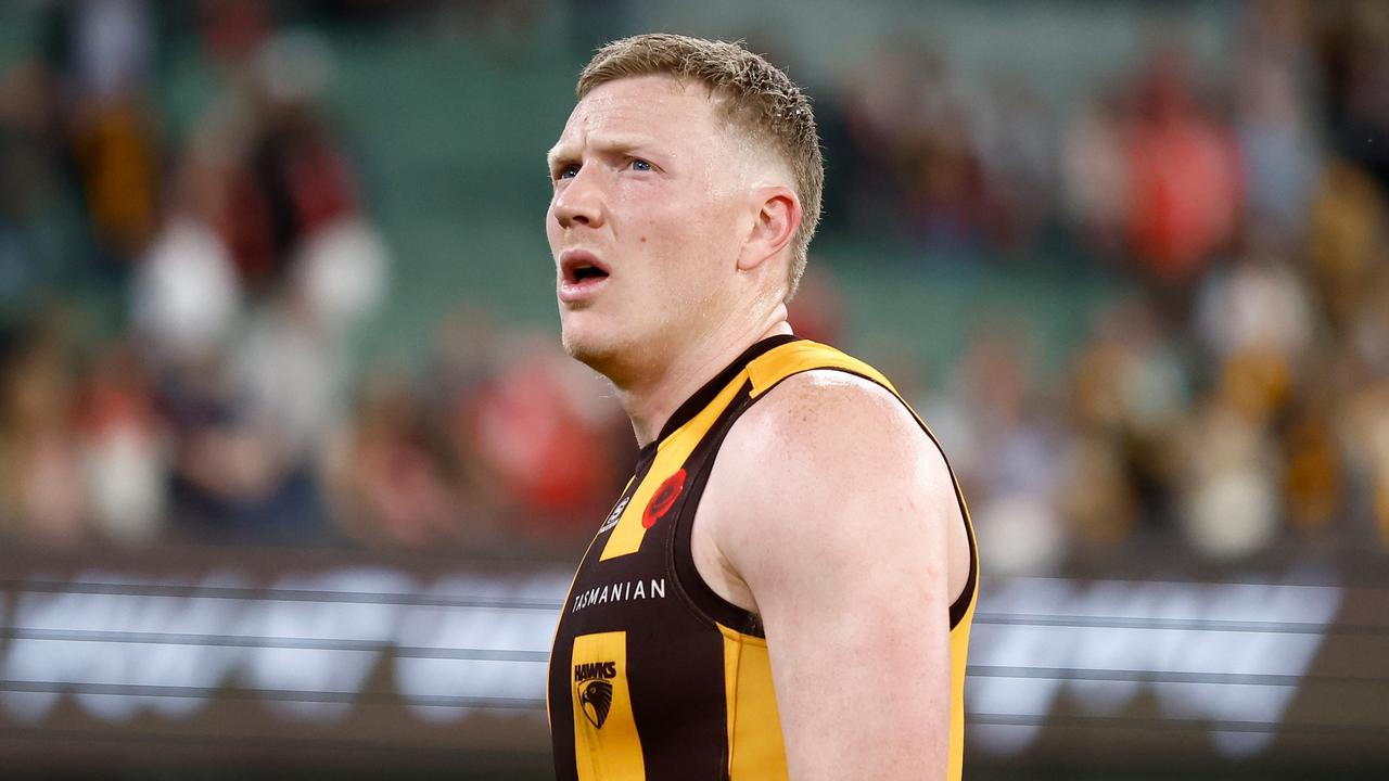 Hawthorn captain James Sicily has avoided shoulder surgery and could still play against Geelong on Saturday. Picture: Michael Willson / Getty Images