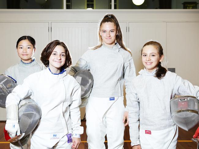 Christian’s sister Alexandra is also on the national fencing team. Pictured, Mosman Viking Blades Fencing Club’s Junior Sports Star Team Spirit nominees, the girls' sabre team. From left Hannah Shen, Sophia Mekertichian, Alexandra Hely, and Veronika Vasileva. Picture: Braden Fastier