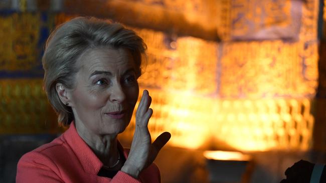 European Commission President Ursula von der Leyen tours the Registan cultural site on April 3. Picture: AFP