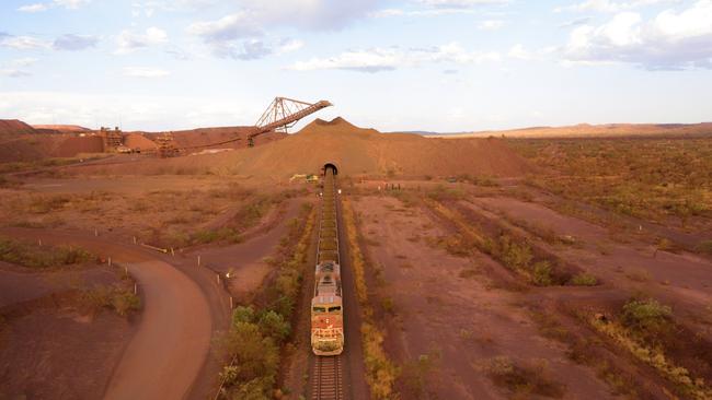 BHP iron ore train in the Pilbara, Western Australia 3. Picture: Gerrit Nienaber