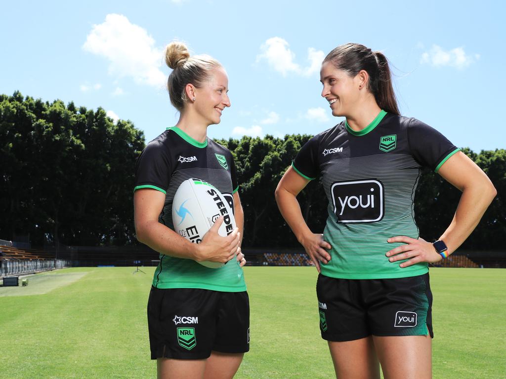 (L-R) Belinda Sharpe and Kasey Badger will break new ground when they control the trial matches on Friday. Picture: John Feder/The Daily Telegraph