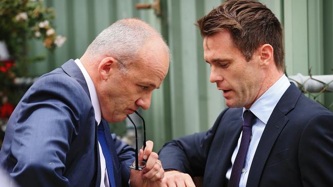 Former Labor leader Luke Foley with shadow water minister Chris Minns. Picture: Toby Zerna