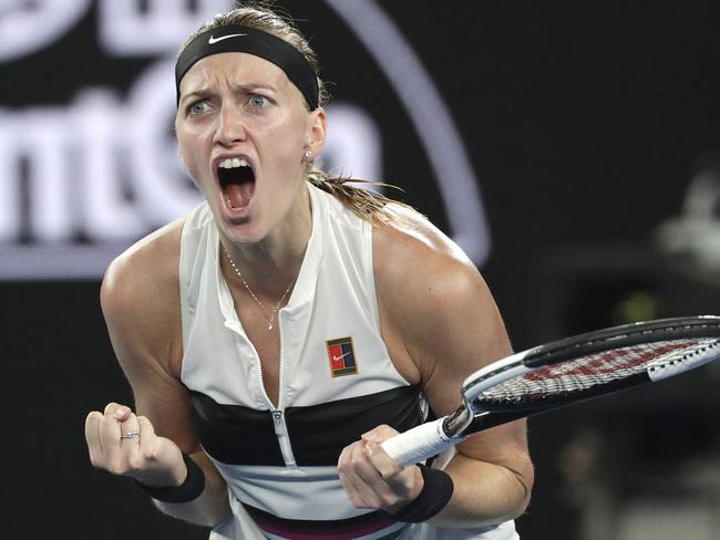 Petra Kvitova celebrates her victory over American Danielle Collins. Picture: AP