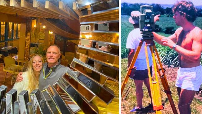 Geraldine Price and Brad Arnold at a restaurant, left, and Brad Arnold trained as a surveyor while living in South Africa. Pictures: Contributed.