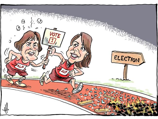 Cartoonist Harry Bruce's take on Julieanne Gilbert's announcement she was not going to re-run for the Mackay seat at this year's state elections with Mackay Regional Council deputy mayor Belinda Hassan expected to take her place as Labor's candidate.