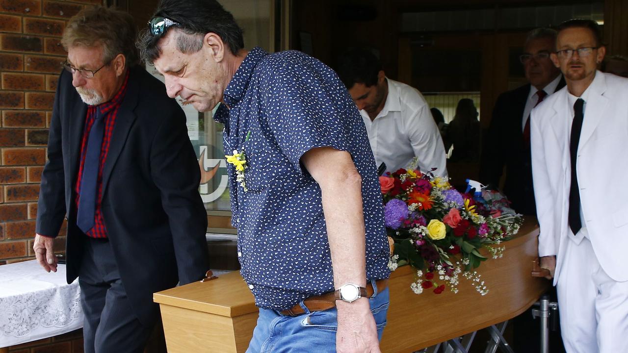 Friends and family attend the funeral of well-known Gold Coast man Ian Gal at Nerang Uniting Church on Thursday morning. Picture: Tertius Pickard