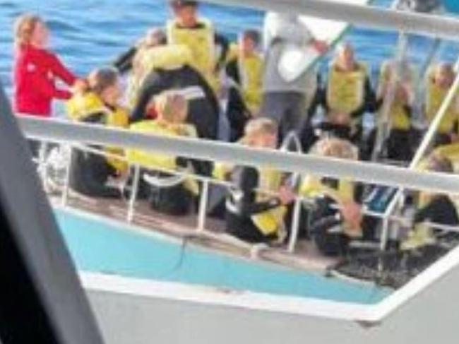 A group of school children are among more than 20 people rescued from waters off Victoria’s southern coast after the ferry they were travelling on caught alight.Emergency services responded to reports a ferry had caught fire off Queensland Cliff, on the southwest tip of Port Phillip Bay. Picture: Geelong Advertiser/ Facebook