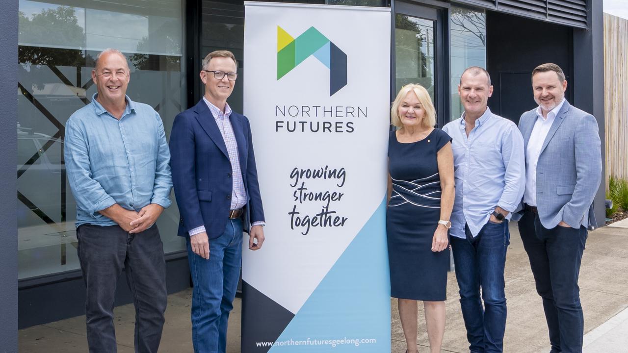 Call for help: Northern Futures’ Bryan Moore, Andrew Palmer and Elaine Carbines with Give Where You Live Foundation chief executive Bill Mithen and GeelongPort boss Brett Winter.