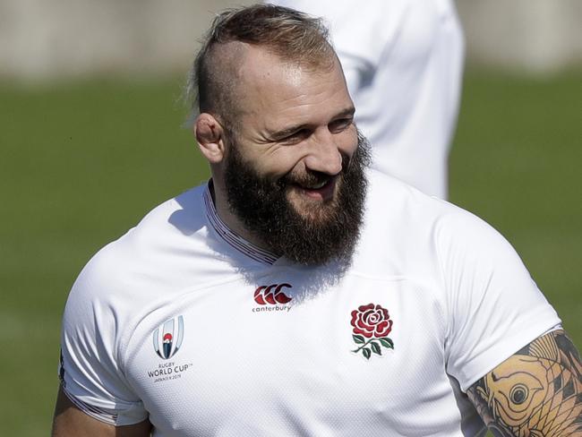 England's Joe Marler smiles during their final training session in Tokyo, Japan, Friday, Nov.1, 2019. England will play South Africa in the Rugby World Cup final on Saturday Nov. 2. in Yokohama. (AP Photo/Mark Baker)