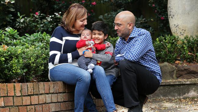 Sanjeet Khaira and Halimah Shams of Neutral Bay in NSW with their children Kabir Khaira and Waris Khaira, both born via altruistic surrogates, friends of the couple. (Pic: Richard Dobson)