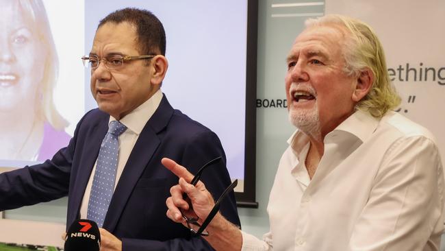 John Woodman, right, and former Casey mayor Sam Aziz defend their reputations into the IBAC report regarding corruption at the City of Casey. Picture: Ian Currie