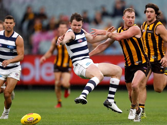 The 2022 clash was the lowest attended Easter Monday game between Geelong and Hawthorn. Picture: Dylan Burns/AFL Photos via Getty Images