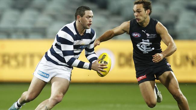 Star recruit Jack Steven made his debut for Geelong in Saturday’s loss to Carlton.