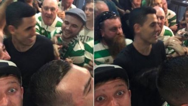 Tom Rogic spotted watching the Old Firm Derby with Sydney Celtic supporters (Source: @GregoryClark10)