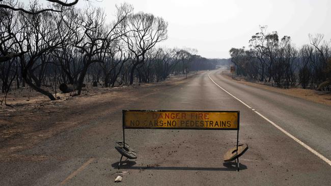 The aftermath at Kangaroo Island Wilderness Retreat on south coast Road, Flinders Chase, after fire ripped through the Flinders Chase National Park on Friday. Picture: Emma Brasier