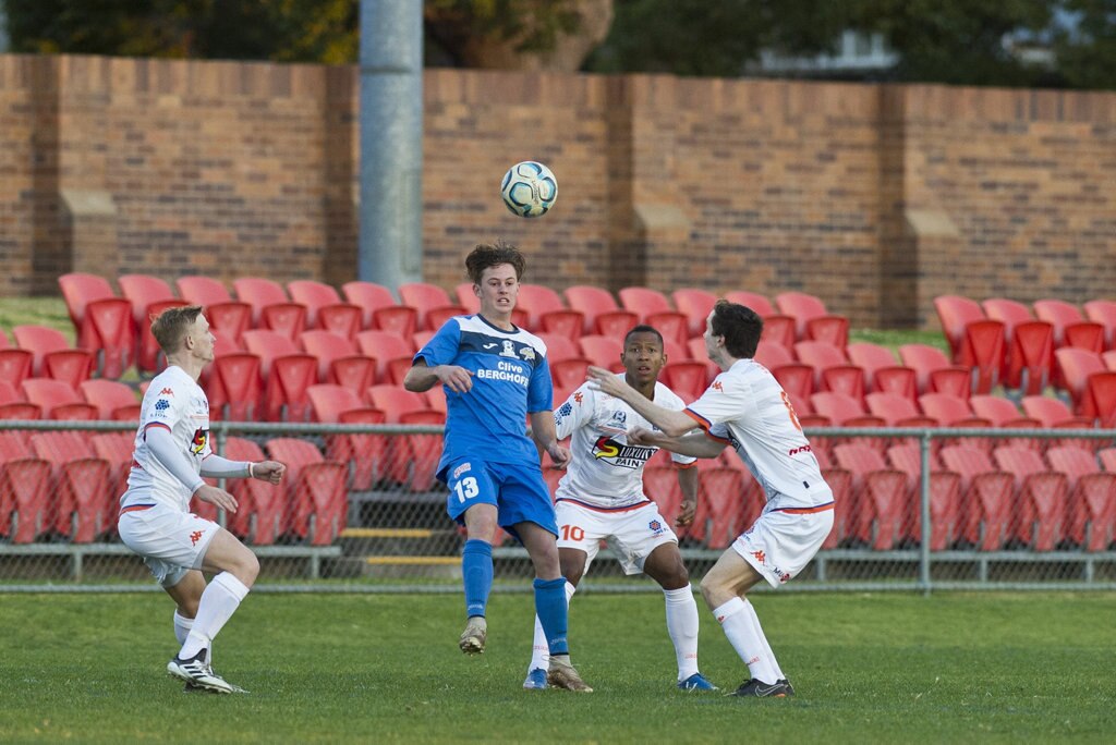 Lathan Dunn for South West Queensland Thunder against Lions FC in NPL Queensland men round 22 football at Clive Berghofer Stadium, Saturday, July 28, 2018. Picture: Kevin Farmer