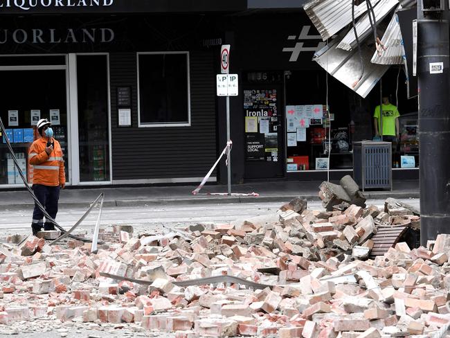 Aftermath of the 2021 Melbourne earthquake. Picture: William West/AFP