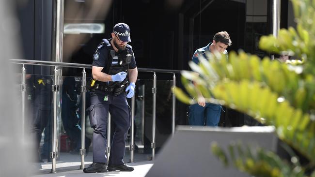 Police and QAS outside the Toowoomba Courthouse after it was placed in lockdown after a woman allegedly brandished a knife outside the building, Thursday, August 15, 2024. Picture: Kevin Farmer