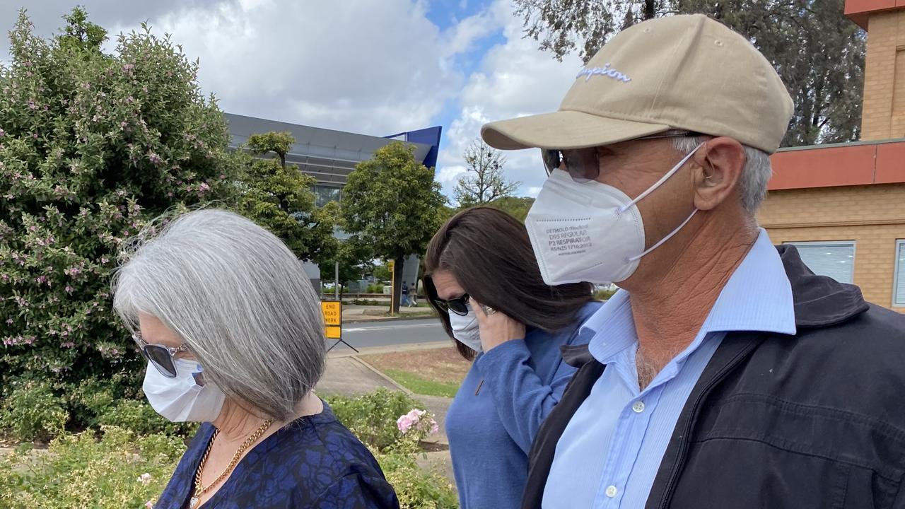 The parents of alleged abusive nurse Natasha Lee Waters shield her from cameras as they leave the Elizabeth Magistrates Court. Picture: Brinley Duggan