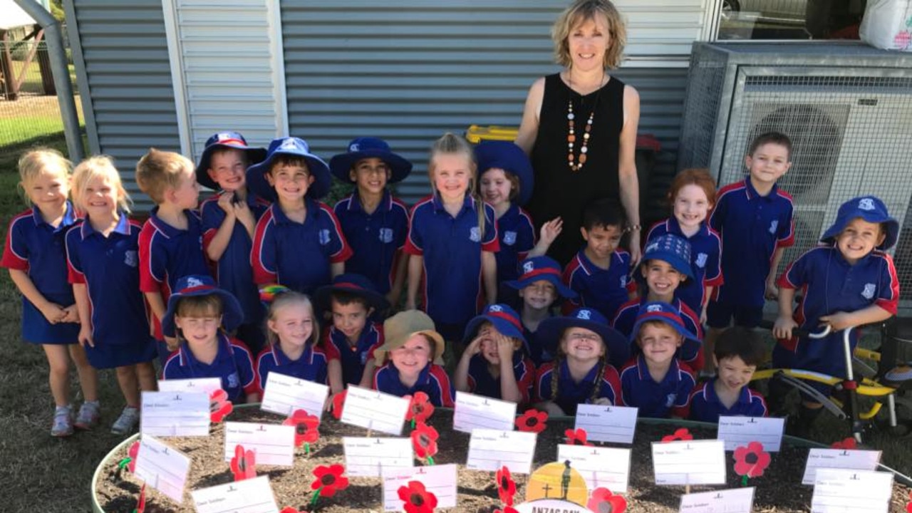 Crescent Lagoon State School's Andre Chamberlain is pictured in this throwback picture with her 2018 Prep Blue class. Picture: Crescent Lagoon State School's facebook page.