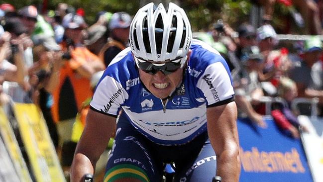 Tour Down Under - Stage 5 - McLaren Vale to Willunga Hill. Simon Gerrans on his way to finishing third and re-claiming the ochre jesey. PIC SARAH REED.