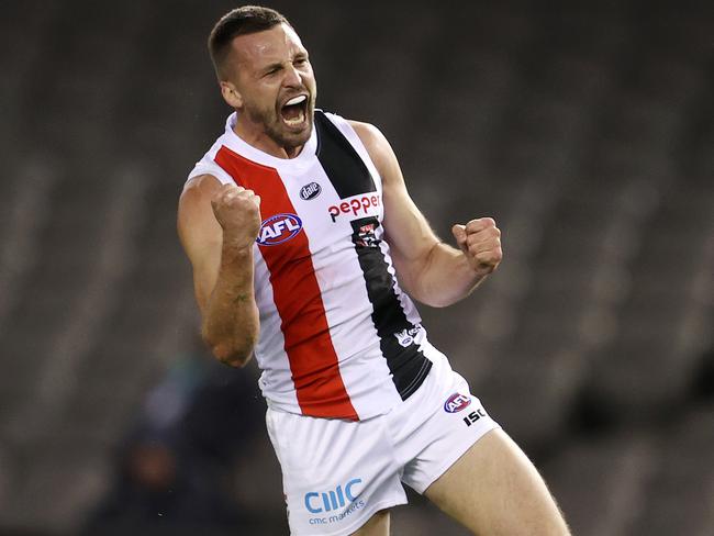 Jarryn Geary celebrates a goal. Picture: Michael Klein