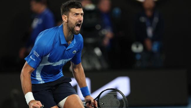 Novak Djokovic celebrates winning match point against Carlos Alcaraz Picture: AFP