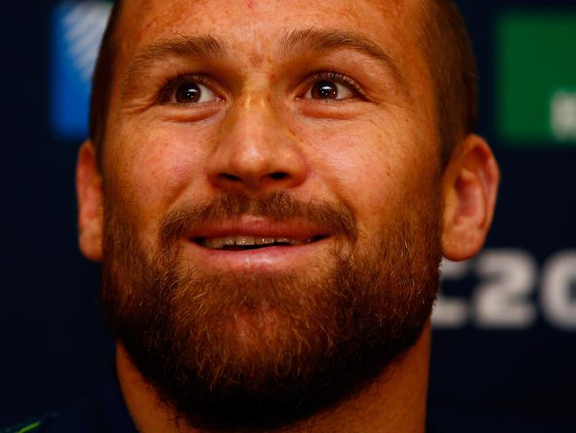 LONDON, ENGLAND - OCTOBER 21: Matt Giteau of Australia speaks to the media during an Australia media session at the Lensbury Hotel on October 21, 2015 in London, United Kingdom. (Photo by Dan Mullan/Getty Images)