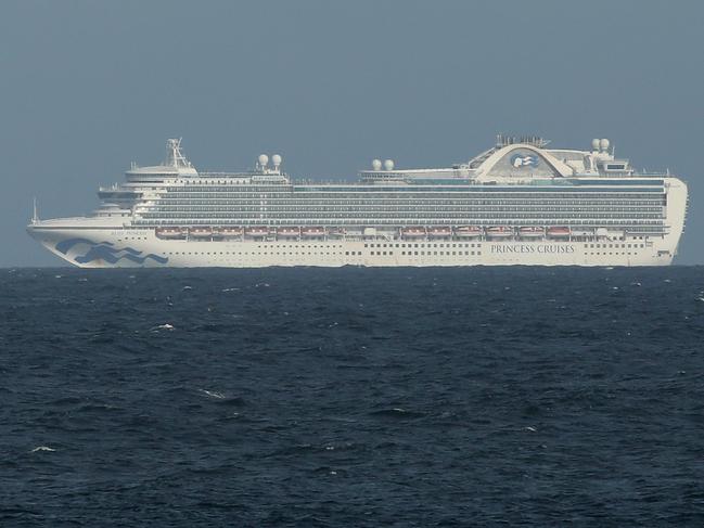 Princess cruises the Ruby Princess sits out at sea from Coogee beach. Picture: Damian Shaw