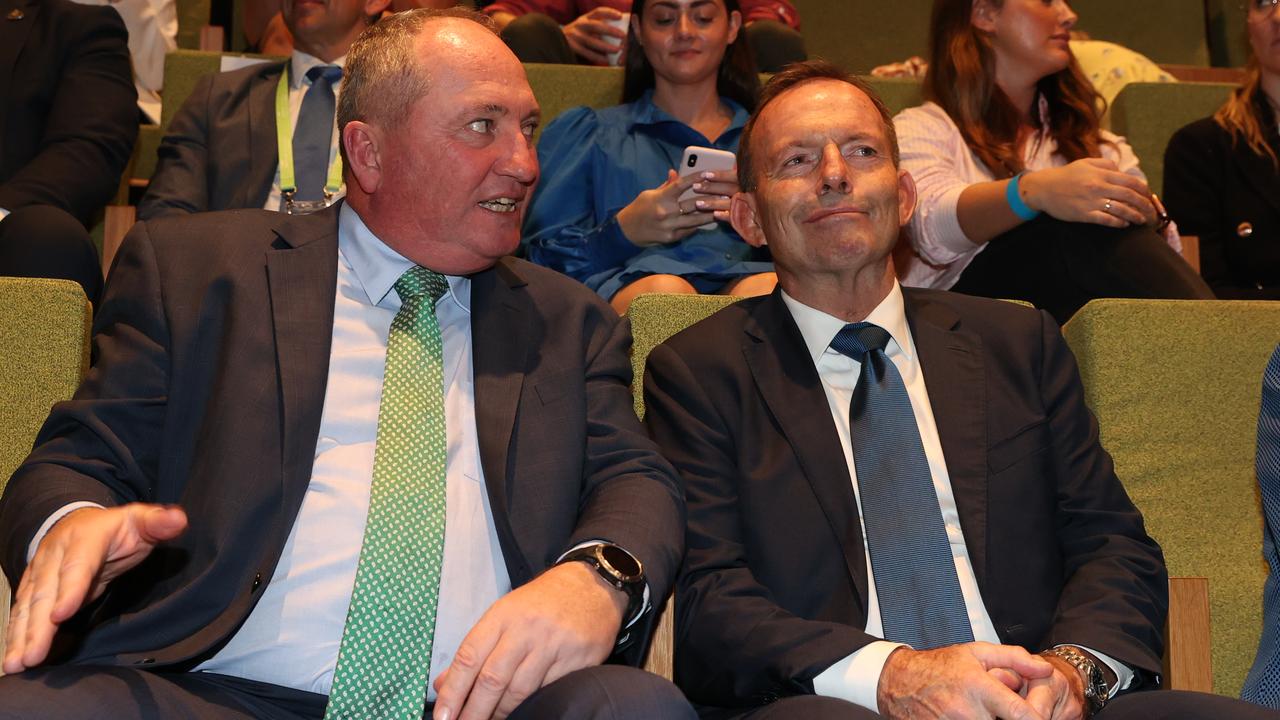 Barnaby Joyce and Tony Abbott at the launch. Picture: Jason Edwards