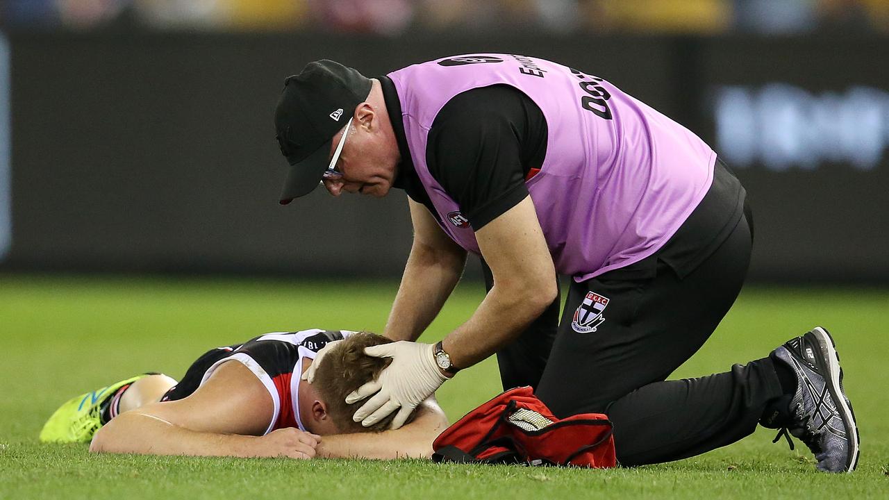 St Kilda medicos have plenty of work to do keeping a number of stars on the ground. Picture: Michael Klein