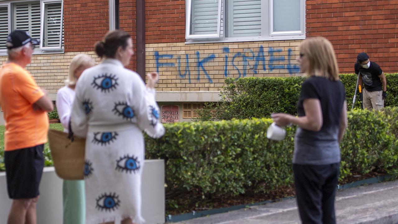 An apartment building in Woollahra damaged with anti-Israel graffiti. Picture: NewsWire / Jeremy Piper