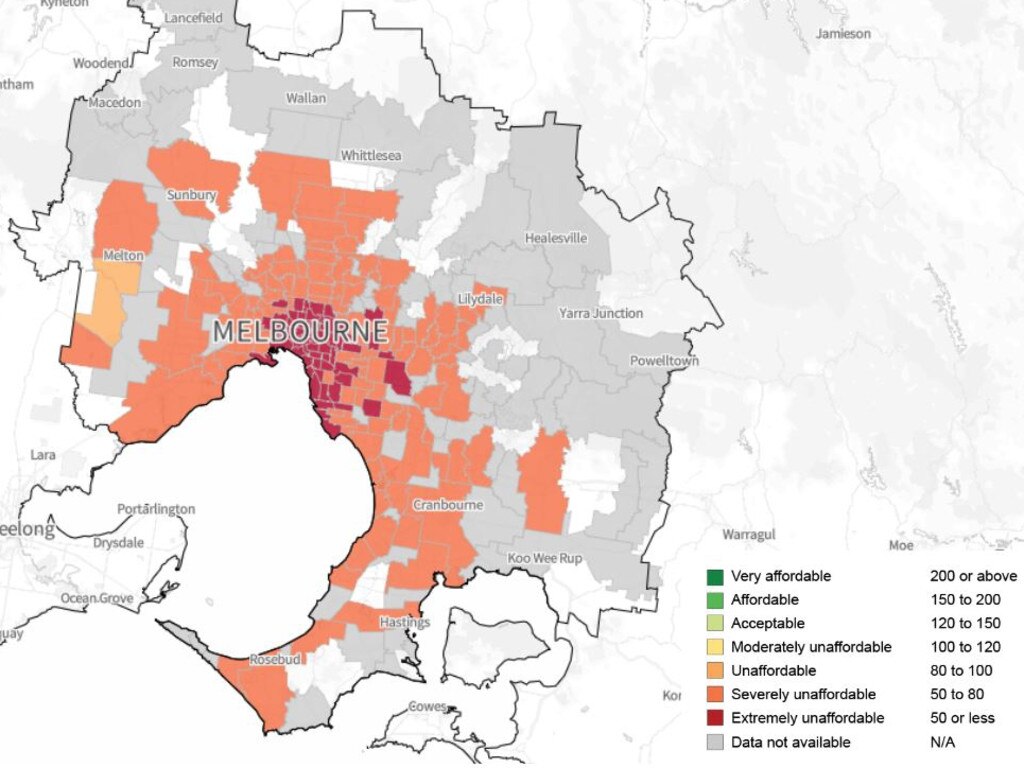 Rental Affordability Index – Single part time working parent on benefits – 2023