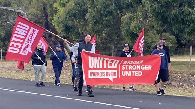 During the six-hour strike correctional officers were armed with banners and signs. Picture: Arj Ganesan