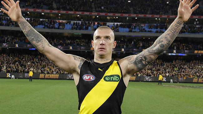 Dustin Martin will bid farewell to Richmond supporters on Saturday afternoon at the MCG. Picture: Michael Klein