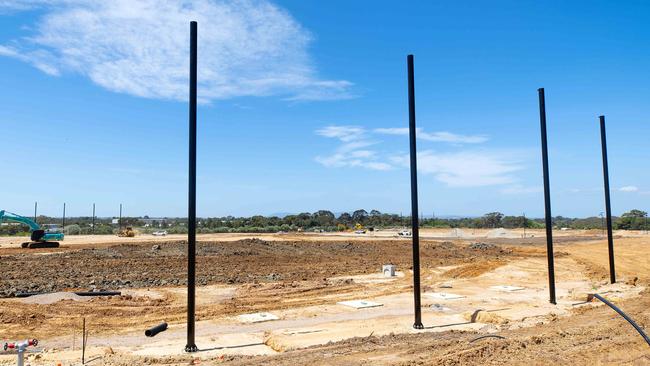 Poles are in place for netting behind goals once the ovals are complete. Picture: Mark Stewart