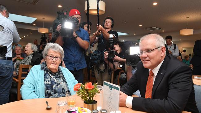 Scott Morrison also visited an aged care facility at Grovedale near Geelong. Picture: AAP/Mick Tsikas