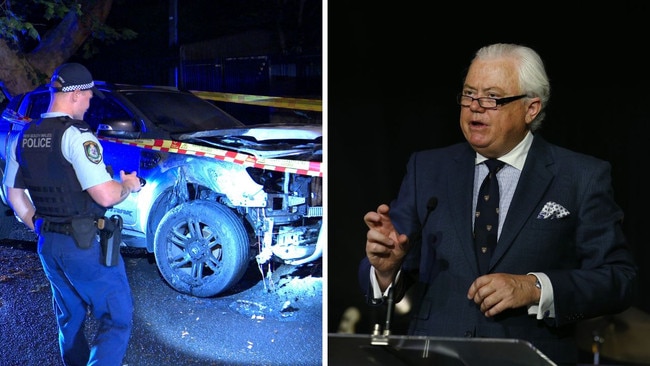 A policeman inspects a torched car early on Thursday (Picture Onscene Bondi). Federal Court judge Michael Lee speaking at the Jewish House Gala Dinner on Thursday night. Picture: Britta Campion